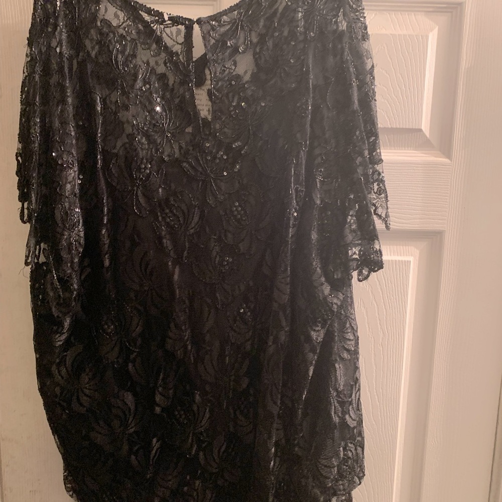 Black sequin lace overlay short sleeve size 18 lined short dress